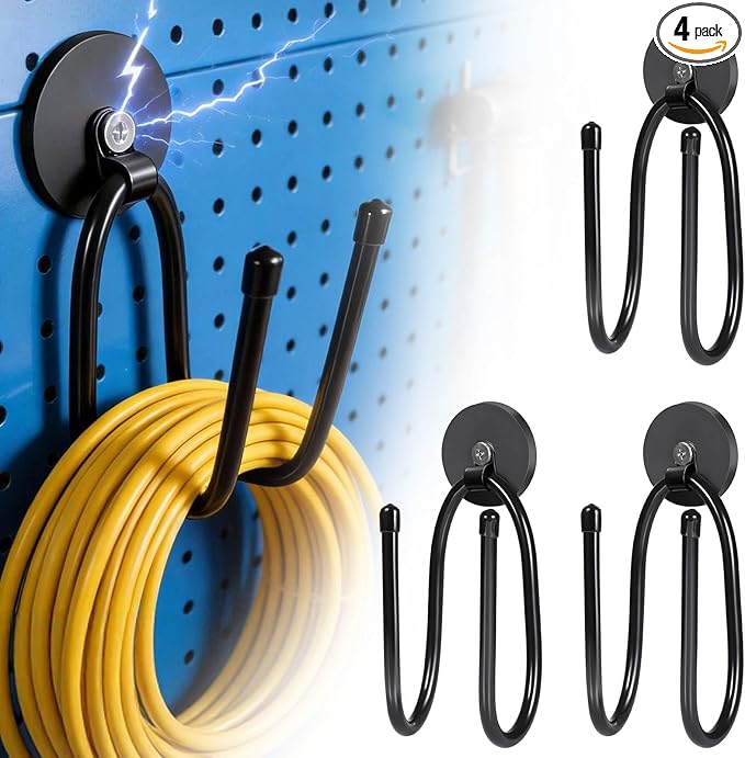 Magnetic Hooks, Adjustable Heavy Duty Magnetic Hook, Utility Magnetic Extension Cord Organizer for Power Drill,Garden Tools, Hose,Pegboard,Garage, Workshop (4PCS 20 Pounds)