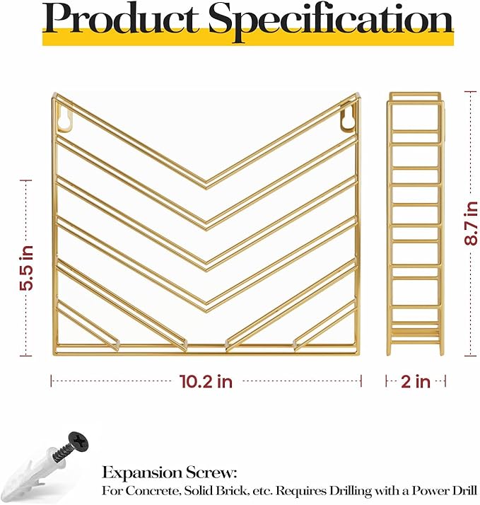 CROISSANT Black Wall Mounted File Organizer,Metal Magazine Basket, Concave Wall Mounted Magazine Rack, Suitable for Hanging File Folders for Office Living Room (Golden, 2 Pack)