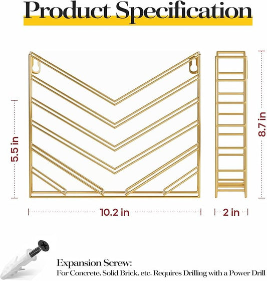 CROISSANT Black Wall Mounted File Organizer,Metal Magazine Basket, Concave Wall Mounted Magazine Rack, Suitable for Hanging File Folders for Office Living Room (Golden, 2 Pack)