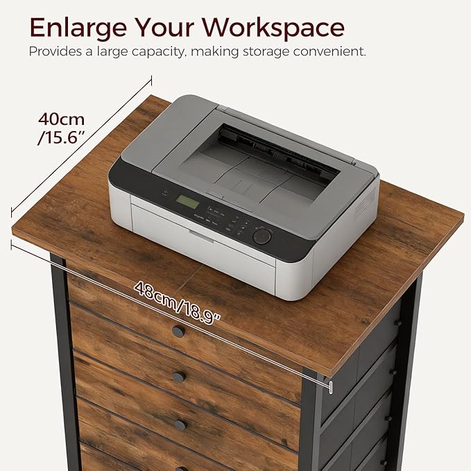 5 Drawer File Cabinet,Rolling Filing Chest Cabinet with Wheels, Under Desk Storage Organizer, Printer Stand with Non-Woven Fabric Drawer, for Home Office, Study, Rustic Brown FCHR4801