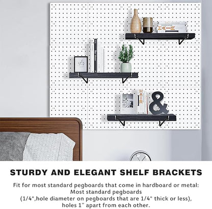 Black Pegboard Shelf, 4 Pack Wooden Pegboard Shelves with Metal Brackets Hooks, Heavy Duty Peg Board Organizer Shelves, Pegboard Accessories Organizer for Crafts Room, Garage, Workbench, Office