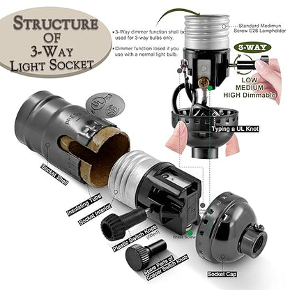 Lamp Making Kit,Make a Lamp or Repair Kit,3-Way Lamp Socket with Matching Cord Lamp Harp Set,Lamp Wiring Kit for Table Floor Lamp,Essential Hardware for DIY Lamp Design or Repair (Black, 1)