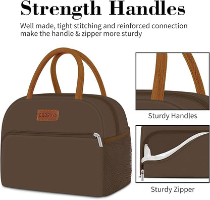 Coobiiya Lunch Bag Women, Lunch Box for Women Adult Men, Small Leakproof Cute Lunch Tote Large Capacity Reusable Insulated Cooler Lunch Container for Work/Office/Picnic/Travel-Brown