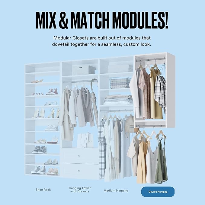 Double Hanging Closet Unit - Modular Corner Closet System - Organizers & Storage Shelves (White, 22.5 in Wide) Shelves