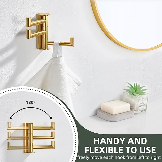 Angle Simple 3 Arms Towel Hook Brushed Dark Gold, 304 Stainless Steel Swivel Triple Towel Holder, Folding Bathroom Hook, Wall Mount