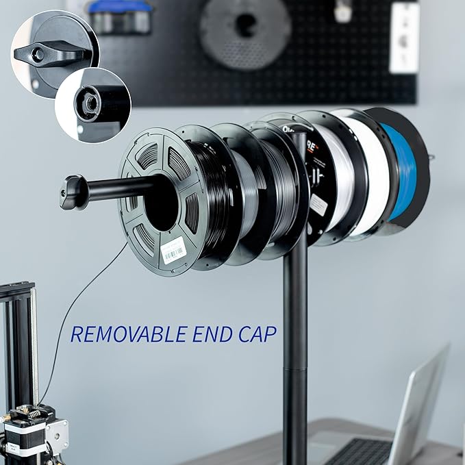VIVO Clamp-on Steel Filament Holder for 3D Printer, Height Adjustable Spool Support, Holds up to 8 Standard Reels, Black, STAND-3DRH