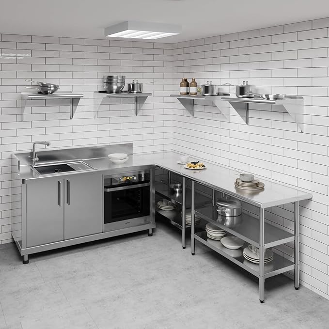 AmGood 14 in. x 30 in. Stainless Steel Wall Shelf | NSF | Metal Shelving | Garage, Laundry, Storage, Utility Room | Restaurant, Commercial Kitchen