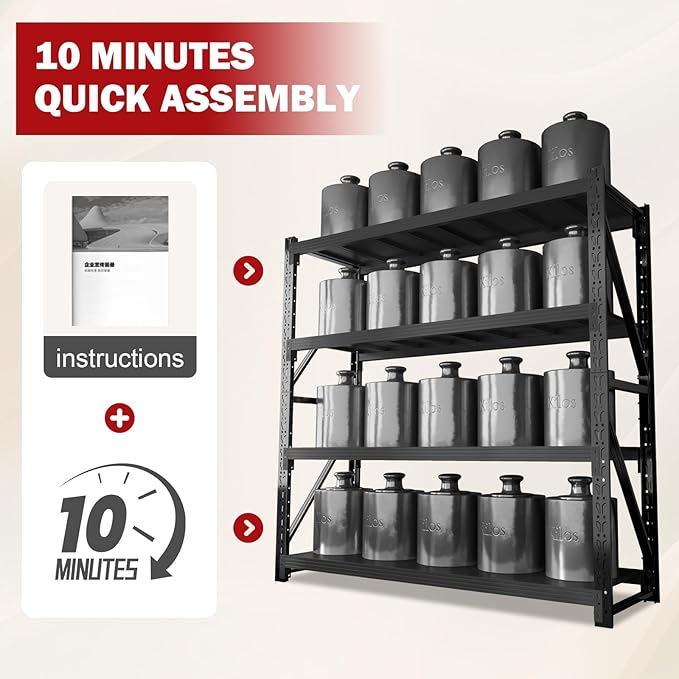 5000lbs Garage Shelving Heavy Duty, 4-Tier Metal Adjustable Garage Shelves, Storage Shelves for Warehouse, Pantry, Basement, 59" W X 24" D X 79" H (Black, 59x24x79)