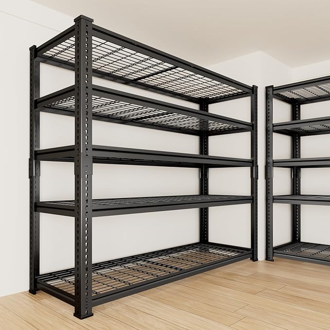Storage Shelves Heavy Duty, 48" L x 18" W x 72" H Garage Wire Shelving Unit Loads 2800LBS, 5-Tier Adjustable Metal Industrial Utility Shelf Rack for Kitchen, Laundry Room, Pantry, Warehouse, Basement