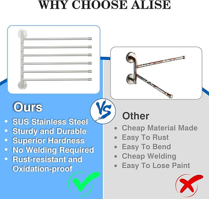 Alise Swivel Towel Rack, SUS304 Stainless Steel 6 Arms Towel Bar, Space Saving Swing Out Towel Rack, Towel Hanger for Bathroom, Wall Mount Drying Racks for Laundry, Brushed Nickel