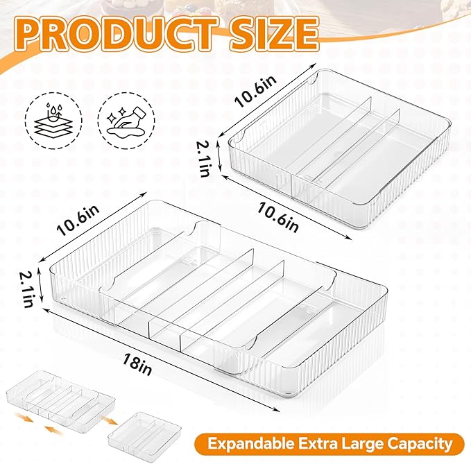 Junkin Expandable Lid Organizer for Cabinet – Clear Adjustable Food Container Lid Holder (10.6–18”) Plastic Storage Rack for Pantry Drawer & Kitchen Organization
