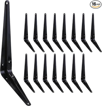 ELSKER&HOME 16 Pack Shelf Brackets 10 Inch, Floating Shelf Bracket for Wood, Black Metal L Bracket for Shelves Support, Wall Mount Corner Brace
