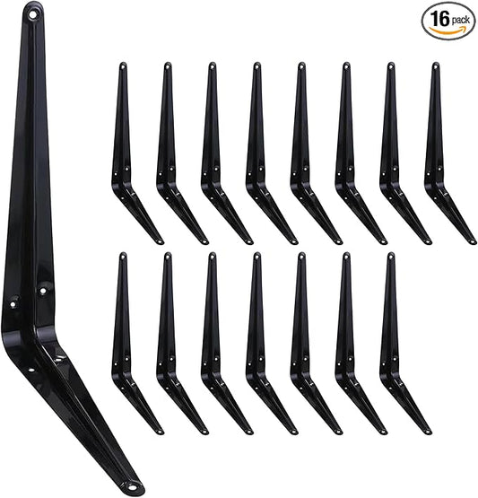 ELSKER&HOME 16 Pack Shelf Brackets 10 Inch, Floating Shelf Bracket for Wood, Black Metal L Bracket for Shelves Support, Wall Mount Corner Brace