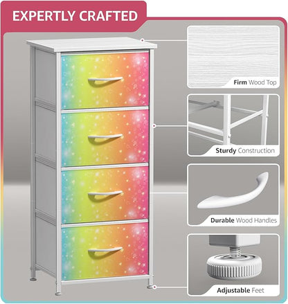 Sorbus Kids Dresser with 4 Drawers - Storage Chest Organizer Nightstand - Steel Frame, Wood Top, Tie-Dye Fabric Bins for Clothes - Wide Furniture for Bedroom, Hallway, Nursery, Closet, & Apartment