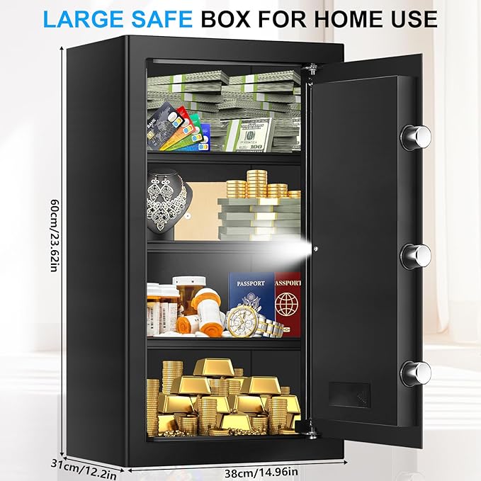5.3 Cub Large Safes for Home Use Fire and Water Proof, Security Digital Fireproof Safe Box with Programmable Keypad, Spare Keys & Removable Shelf, Anti-Theft Document Safe for Money Medicine Valuables