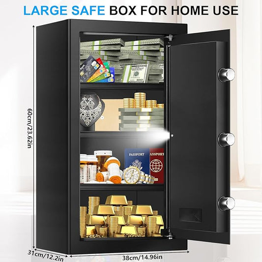 5.3 Cub Large Safes for Home Use Fire and Water Proof, Security Digital Fireproof Safe Box with Programmable Keypad, Spare Keys & Removable Shelf, Anti-Theft Document Safe for Money Medicine Valuables