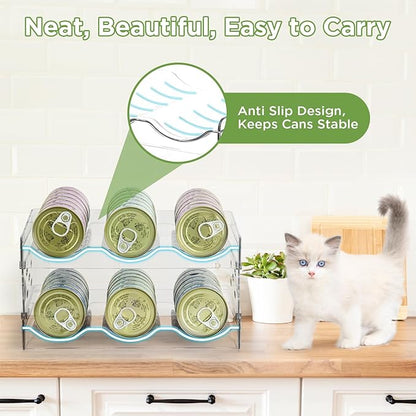 REFLYING Cat Food Can Organizer, Can Organizer for Pantry, Transparent Cat Food Storage Container Holds 36 (3.5oz) Cans, Canned Food Organizer and Storage for Countertop Kitchen Cabinet (2 Layers)