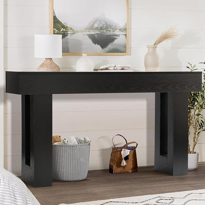 Depeht 63" Long Entryway Console Table, Wooden Farmhouse Sofa Behind Couch Table with Thickened Base, Large Industrial Hallway Accent Furniture for Living Room, Entrance, Foyer, Hallway (Black)