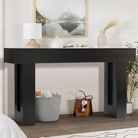 Depeht 63" Long Entryway Console Table, Wooden Farmhouse Sofa Behind Couch Table with Thickened Base, Large Industrial Hallway Accent Furniture for Living Room, Entrance, Foyer, Hallway (Black)