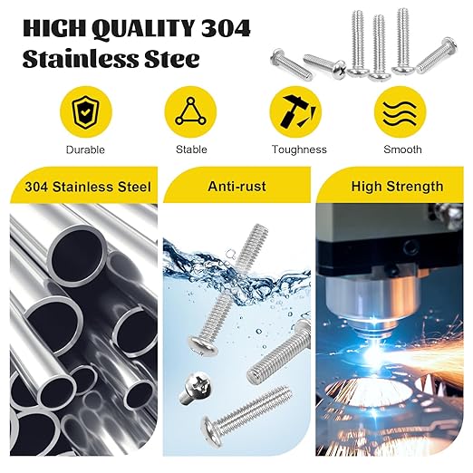 115PCS #8-32 Machine Screws, #8-32 x 1/2", 3/4", 1",1-1/4", 1-1/2", 1-5/8", 1-3/4", 2" Phillips Pan Head Screws Bolts Assortment Kit, 304 Stainless Steel Bolt for Electrical Wall Plate Switch