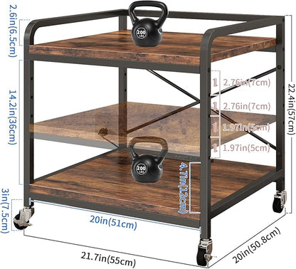 Under Desk Printer Stand with Power Outlet Large Printer Table with Adjustable Shelf,Industrial Wheels, 20 Inches Deep 2 Tier Rolling Printer Cart for Home Office, Rustic Brown