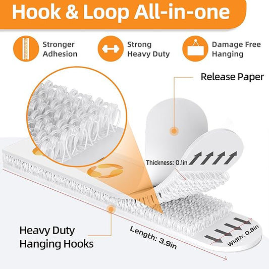 XL Picture Hanging Strips Heavy Duty, 80 Strips Damage Free Removal Picture Hangers for Wall, Sticky Hook & Loop Adhesive Strips for Poster/Picture/Home/Office, 40 Pairs/X-Large, White