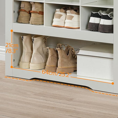 HOOBRO Tall Shoe Cabinet Set of 2, 9 Tier Shoe Storage Cabinet, Freestanding Wooden Shoe Organizer with 24 Cubbies and 3 Hooks, for Entryway, Closet, Living Room, White WT24SCP201