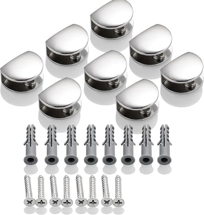 SAYAYO Glass Shelf Brackets Adjustable, Heavy Duty Clamp Holder for 8-10 mm Wood/Glass Shelves, Wall Mount Railing Polished Chrome, 8Pcs