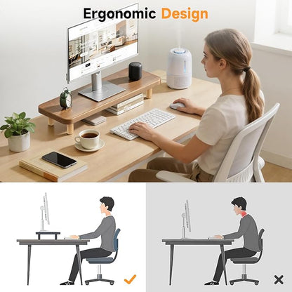 Monitor Stand Riser, 24 Inch Wood Desk Organizer with Monitor Stand & Storage Computer Monitor and Laptop Riser Multifunctional Laptop Stand Desk Organizer for Office Home Screen/Laptop/PC (Walnut)