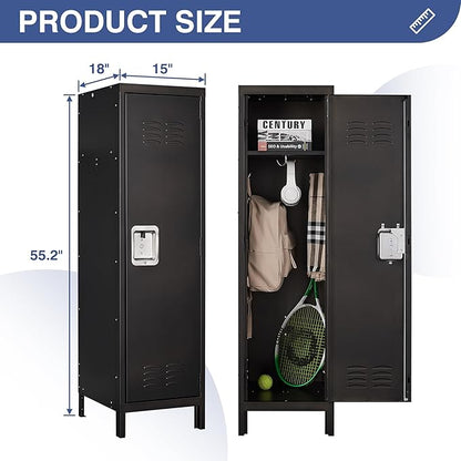 Metal Storage Locker, Lockable Employees Metal Locker with Door, 55" Height Steel Locker for Home, School, Office, Gym (Retro Black)