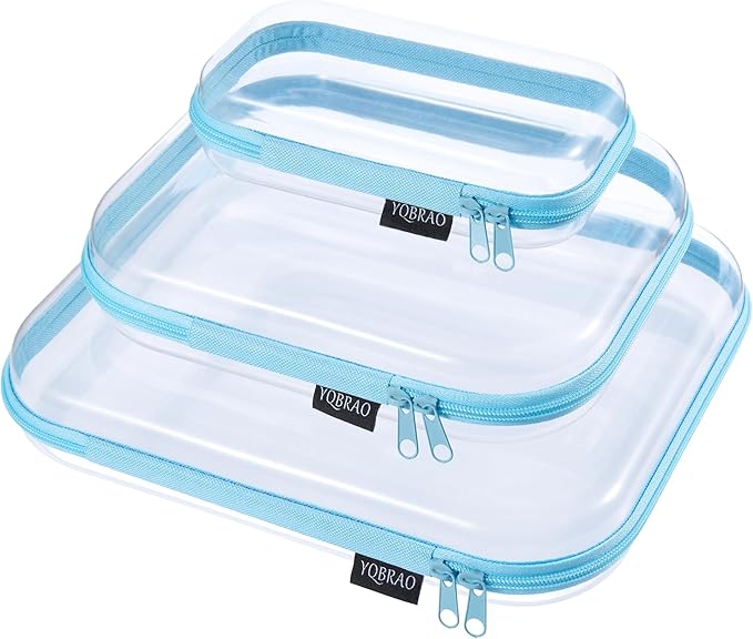 3 Pack Hard Sided Clear Zipper Case for Storage- Thickened-Grade Clear Hard Shell Zipper Case for Organizing Bead, Handicrafts, Sewing, Playdo (Blue, LMS)