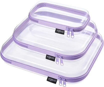 3 Pack Hard Sided Clear Zipper Case for Storage- Thickened-Grade Clear Hard Shell Zipper Case for Organizing Bead, Handicrafts, Sewing, Playdo (Purple, LMS)