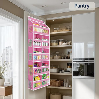 Yecaye 5-Tier Over The Door Organizer Dual-Column, 80lbs Load Stuffed Animal Storage of 10 Compartments, Heavy Duty Door Organizer Hanging for Bedroom Closet Dorm Bathroom Pantry, Macaron Pink