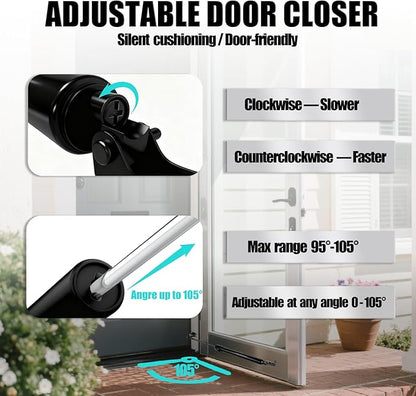 Screen Door Closer,Storm Door Closer -Lasts for 10 Years Heavy Duty - for (Medium and Heavy Weight) Storm, Screen, & Security Doors - New Doors or Replacement for Previous Units (Black)