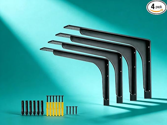 16 inch x 9.5 inch Shelf Support Bracket Heavy Duty, L Shelf Brackets ,max Load 300lbs, , Metal Brackets for Shelves, Counter Bracket ,Corner Brace,Pack of 4.