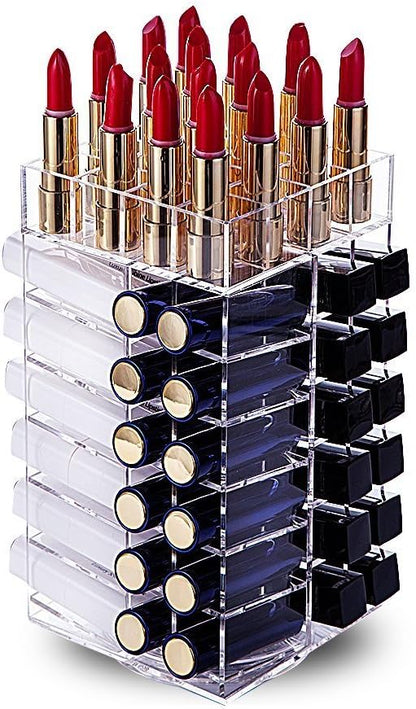 HBlife Lipstick Holder, Acrylic Rotating 64 Lipstick Tower Organizer Spinning Lipgloss Holder with Removable Dividers