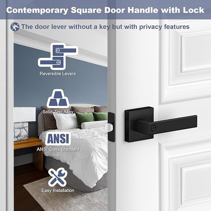 Estmoon Privacy Door Lock, 10 Pack Matte Black Keyless Door Handles Interior Heavy Duty Bed and Bath Door Lever Set, Reversible for Left/Right Handed Doors