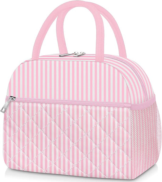 Lunch Box for Women Adult Men, Cute Insulated Lunch Bag Women Quilted Reusable Large Lunch Boxes Tote Bag Leakproof Simple Thermal Cooler Bag for Work Office Picnic