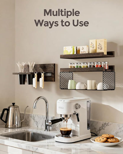 Puricon Floating Bathroom Shelves with Hair Dryer Holder, 3-Tier Rustic Wood Wall Mounted Organizers Set, Space Saving Over-Toilet Storage and Home Decor Hanging Rack -Dark Brown