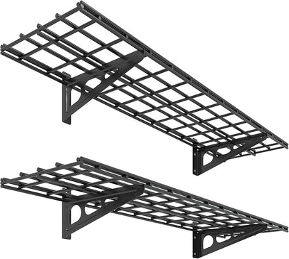 FLEXIMOUNTS 2-Pack 1x4ft 12-inch-by-48-inch Wall Shelf Garage Storage Rack Wall Mounted Floating Shelves, Black, Classic Series