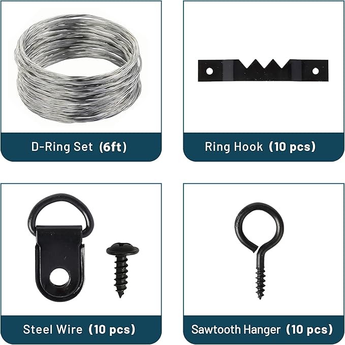 Mr. Pen- 220pc Black Picture Hanging Kit, Nails, Hooks & Hardware
