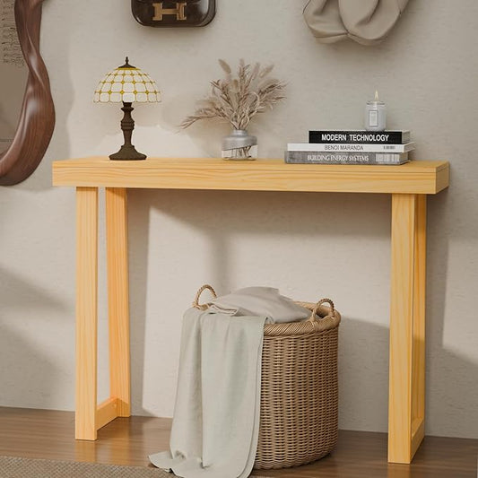 VINGLI 42.9" Entryway Table, Solid Wood Console Table, Narrow Sofa Table Behind Couch, Thin, for Living Room, Entrance, Hallway, Foyer, Bedroom, Office, Natural Wood