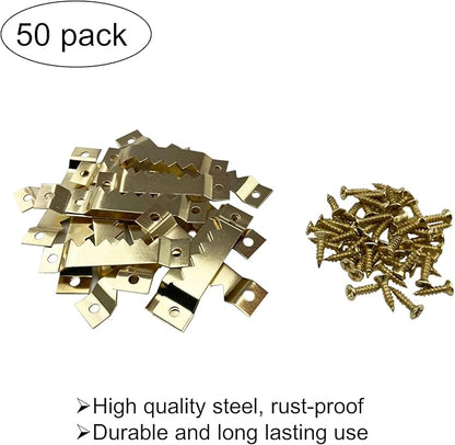 50 Pack Large Sawtooth Picture Hangers Steel Picture Hangers Picture Frames Hangers with Screws Picture Hang Solutions, for Hanging Clock Paintings Artwork Picture Frame Hook Photos (Gold)