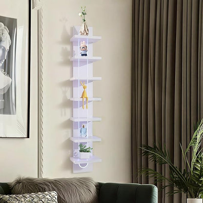7 Tier Wall Shelf Unit with Light-Small Floating Shelves for Home Decor, Modern Unique Asymmetric Design for Bedroom & Living Room Storage