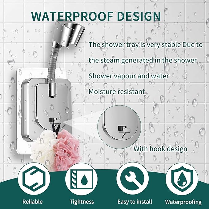 2pcs Shower Head Holder Wall Mount, 360° Adjustable Handheld Holder, No-Drill Strong Adhesive Wand Bracket, Waterproof Shower Handle Holder Fits up to 0.83 Inch, Bathroom Accessories, Chrome