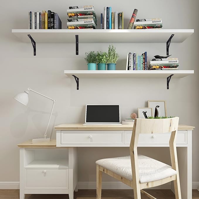 Heavy Duty Shelf Brackets - 8 Pcs L Shaped Metal Wall Mount Shelves Support for Floating Shelves (3.7 x 6 inch)