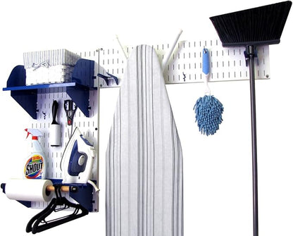 Wall Control Laundry Room Organizer Wall Mounted Laundry Room Storage and Organization Standard Kit White Wallboard and Blue Accessories