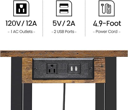 TUTOTAK 2 Tier Printer Stand, Rolling Printer Cart with Power Outlets and USB Ports, Mobile Printer Table with Wheels, for Under Desk, Office, Home,Brown PS01BB001P