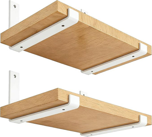 Shelf Brackets 12 Inch 4PCS Heavy Duty White Wall Bracket with Lip for Floating Shelves Rustic Iron Metal Shelf Bracket for DIY Open Shelving Hardware Included