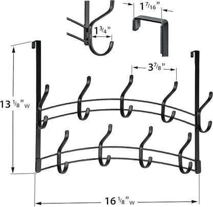 LYNK Professional® Home™ Over The Door Hooks - 18 Hook Over The Door Hanger - Over Door Coat Rack - Hanging Towels or Clothes - Bathroom, Bedroom or Laundry Room - Lifetime Ltd. Warranty – Black